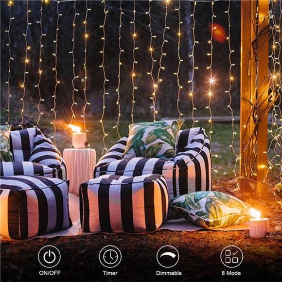 300 LED Curtain Lights - 9.8ft x 9.8ft Battery Operated with Remote & Timer - Picture 3 of 7